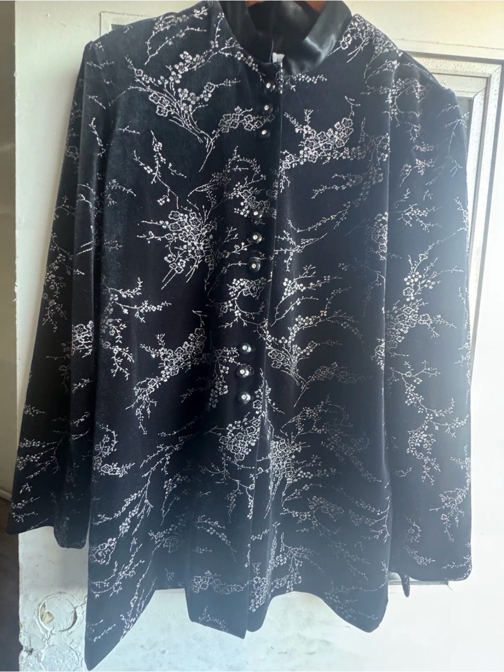 Rare Vintage R&M Richards Velvet Jacket Black Floral Glitter Made in USA Size 14 - Picture 8 of 15